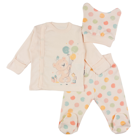 Haine bebelusi baieti ❤️ - Set 3 piese pentru nou nascuti, Model Vesel cu Ursuleț și Baloane Colorate