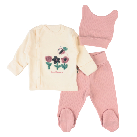 Seturi fetite - Set 3 piese pentru nou-născuți, imprimeu floral și albinuță
