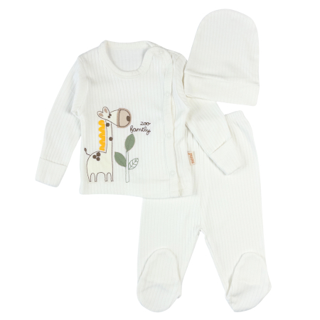 Haine bebelusi baieti ❤️ - Set 3 piese pentru nou nascuti, Zoo Alb
