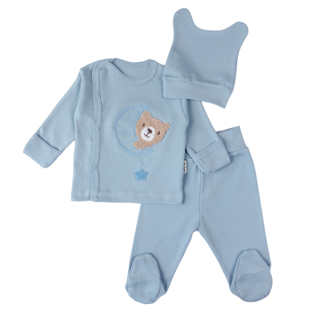 Haine bebelusi baieti ❤️ - Set 3 piese pentru nou nascuti, model Luna Bear Albastru