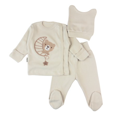 Haine bebelusi baieti ❤️ - Set 3 piese pentru nou nascuti, model Luna Bear Bej