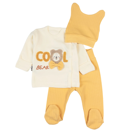 Haine bebelusi fete ❤️ - Set 3 piese pentru nou nascuti, Model Ursulet cu fundita