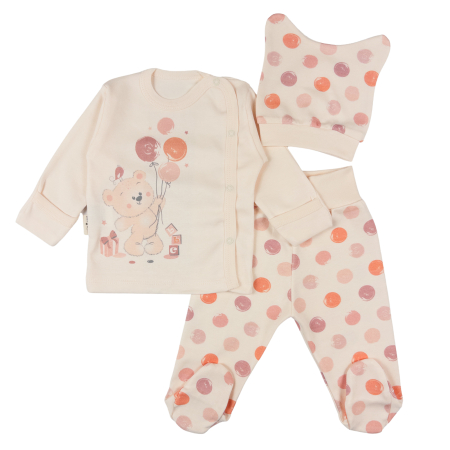 Haine bebelusi baieti ❤️ - Set 3 piese pentru nou nascuti, Model Vesel cu Ursuleț și Baloane