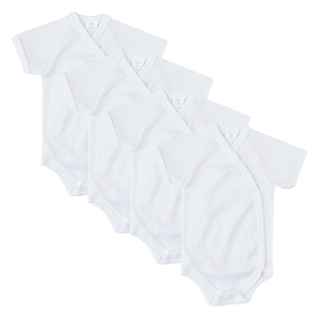 Body baieti - Set 4 Body-uri Nou-Nascuti, Bumbac 100%, Maneca Scurta, Esentiale pentru Garderoba Bebelusului, Alb, 56-62 CM