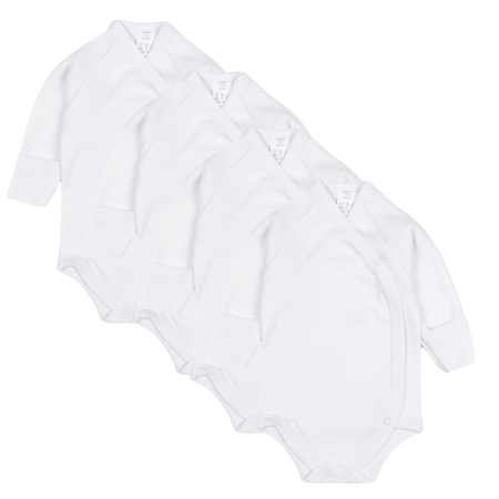 Haine bebelusi baieti ❤️ - Set 4 Body-uri Nou-Nascuti, Bumbac 100%, Maneca Lunga, Esentiale pentru Garderoba Bebelusului, Alb, 56-62 CM