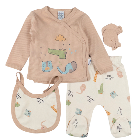 Haine bebelusi baieti ❤️ - Set 4 piese pentru nou nascuti, model Maro Safari