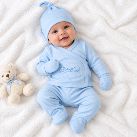 Imbracaminte nou-nascuti ❤️ - Set 4 piese vernil pentru nou nascuti, culoare albastru deschis