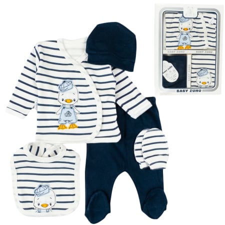 Imbracaminte nou-nascuti ❤️ - Set 5 Piese Nou-Născuți, model cu Rățușcă, Bleumarin