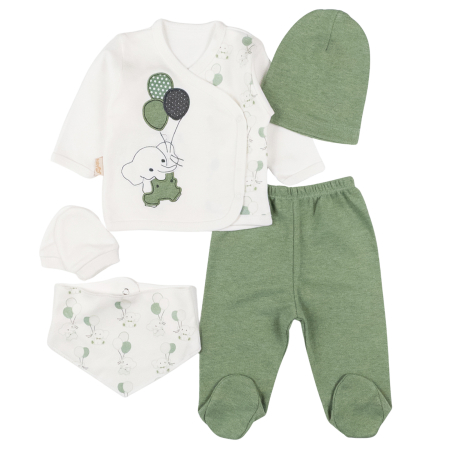 Seturi fetite - Set 5 piese pentru nou nascuti, model cu Elefantel