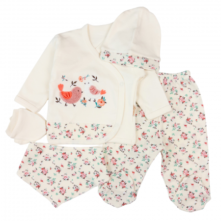 Noutăți - Set 5 piese pentru nou nascuti cu imprimeu floral și păsărele