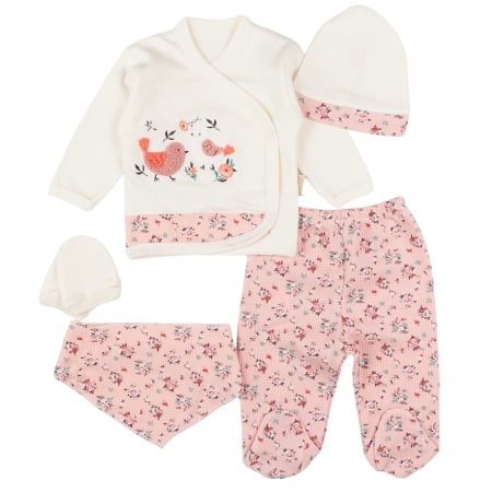 Imbracaminte nou-nascuti - Set 5 piese pentru nou nascuti cu imprimeu floral și păsărele