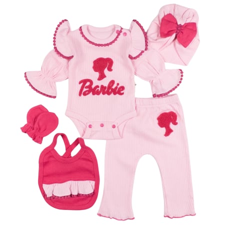 Imbracaminte nou-nascuti - Set 5 piese pentru Nou Nascuti fetite, Model BarbieGirl