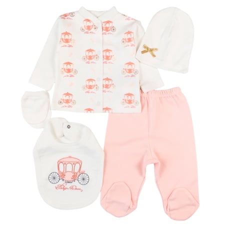 Imbracaminte nou-nascuti - Set 5 piese pentru Nou Nascuti fetite, Model Caleasca Regala