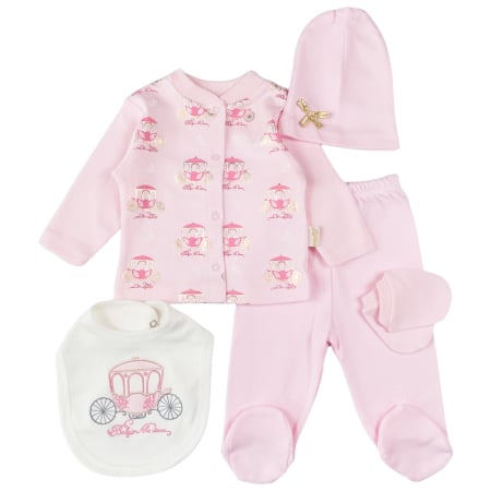 Haine bebelusi fete ❤️ - Set 5 piese pentru Nou Nascuti fetite, Model Caleasca Regala