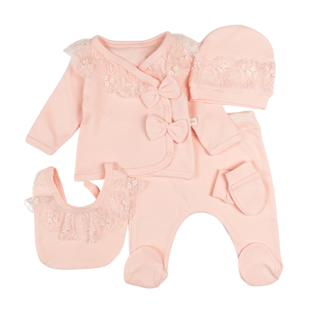 Imbracaminte nou-nascuti - Set 5 piese pentru Nou Nascuti fetite, Model Dantela