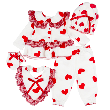 Seturi fetite - Set 5 piese pentru Nou Nascuti fetite, Model cu Dantela