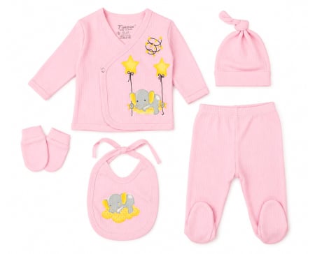 Seturi fetite - Set 5 piese pentru Nou Nascuti fetite, Model Elefantel