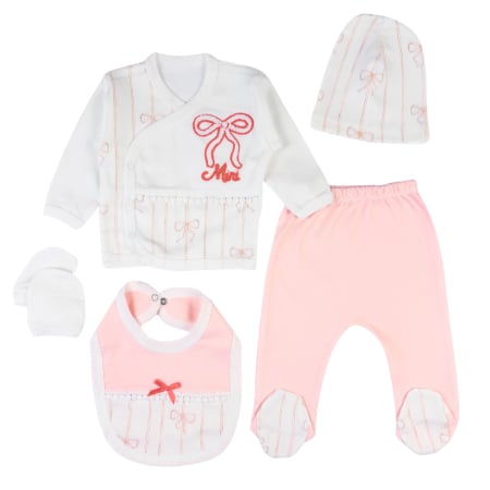 Seturi fetite - Set 5 piese pentru Nou Nascuti fetite, Model Fundița Roz Coral