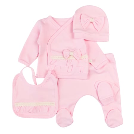 Seturi fetite - Set 5 piese pentru Nou Nascuti fetite, Model Fundite, Roz