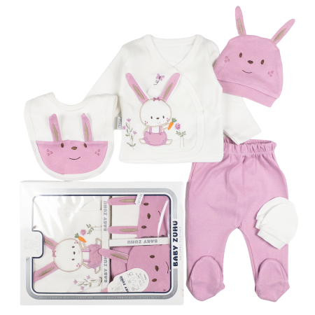 Seturi fetite - Set 5 piese pentru Nou Nascuti fetite, Model Iepuras
