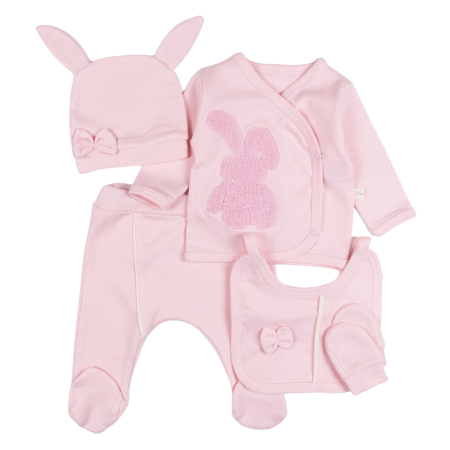 Haine bebelusi fete - Set 5 piese pentru Nou Nascuti fetite, Model Iepuras