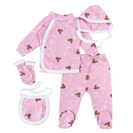 Haine bebelusi fete ❤️ - Set 5 piese pentru Nou Nascuti fetite, Model Roz cu Steluțe