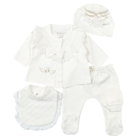 Seturi fetite - Set 5 piese pentru Nou Nascuti fetite, Model Ingeras, Alb