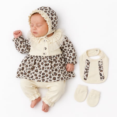 Seturi fetite - Set 5 piese pentru Nou Nascuti fetite, model Leopard