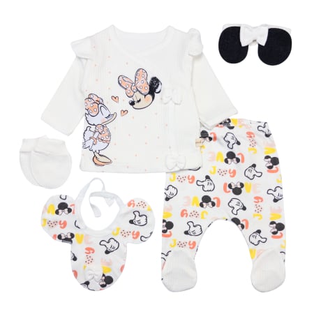 Imbracaminte nou-nascuti ❤️ - Set 5 piese pentru Nou Nascuti fetite, model Minnie, Alb