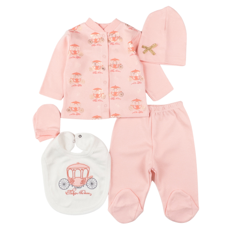 Seturi fetite - Set 5 piese pentru Nou Nascuti fetite, Model Caleasca Regala