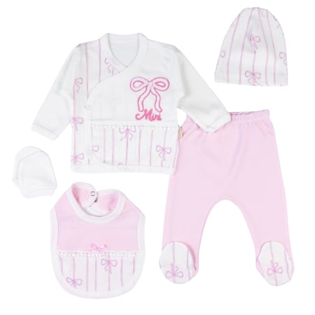 Seturi fetite - Set 5 piese pentru Nou Nascuti fetite, Model Fundița Roz