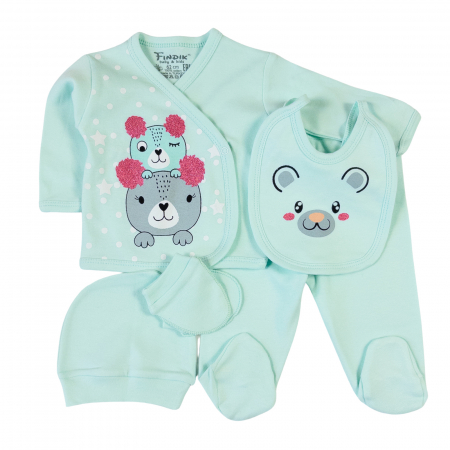 Haine bebelusi fete - Set 5 piese pentru nou nascuti fetite, model cu ursuleti