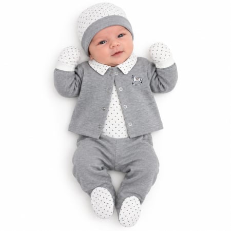 Imbracaminte nou-nascuti ❤️ - Set 5 piese pentru nou nascuti, model Căluț de Poveste, gri