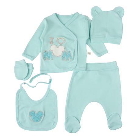 Imbracaminte nou-nascuti ❤️ - Set 5 piese pentru nou nascuti, model LoveDad, Turcoaz