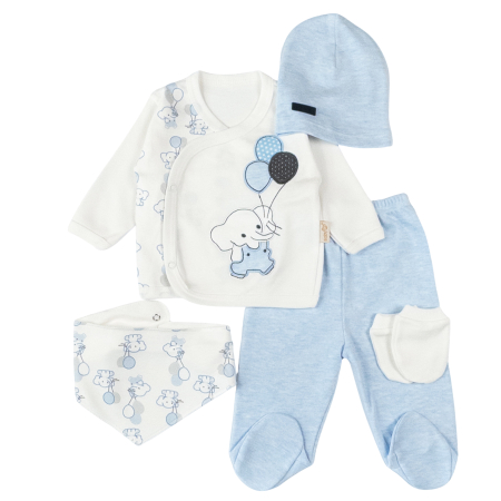 Haine bebelusi baieti ❤️ - Set 5 piese pentru nou nascuti, model cu Elefantel