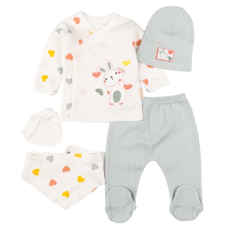 Imbracaminte nou-nascuti - Set 5 piese pentru nou nascuti, model cu Iepuras