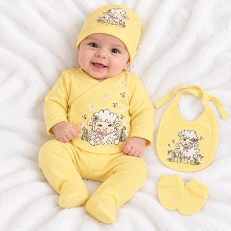 Imbracaminte nou-nascuti ❤️ - Set 5 piese pentru nou nascuti, model cu imprimeu oiță