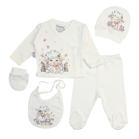 Imbracaminte nou-nascuti ❤️ - Set 5 piese pentru nou nascuti, model cu imprimeu oiță