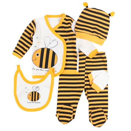 Haine bebelusi baieti - Set 5 piese pentru nou nascuti, model Albinuta
