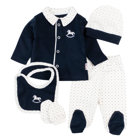 Haine bebelusi baieti - Set 5 piese pentru nou nascuti, model Bleumarin