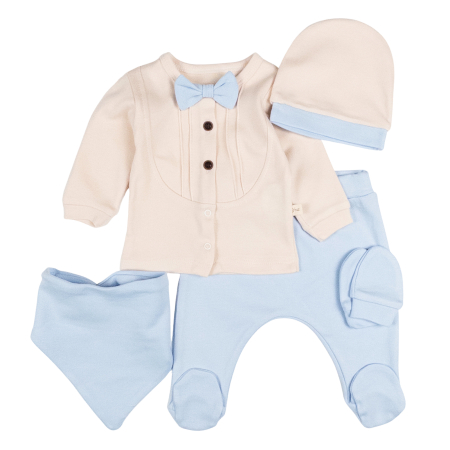 Compleuri bebelusi baieti - Set 5 piese pentru nou nascuti, model cu Papion, bleu