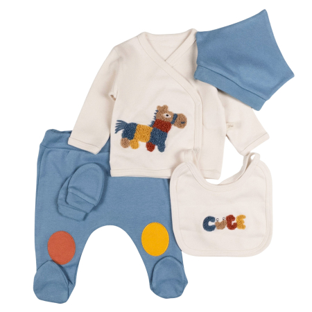 Compleuri bebelusi baieti - Set 5 piese pentru nou nascuti, model Ponei, blue