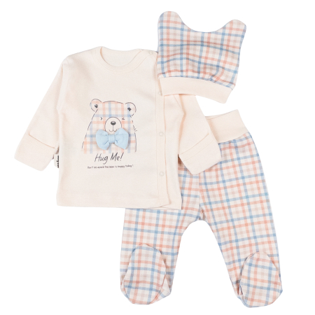 Haine bebelusi baieti ❤️ - Set 3 piese pentru nou nascuti, model în Carouri