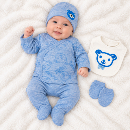 Imbracaminte nou-nascuti ❤️ - Set 5 piese pentru nou nascuti, model cu Ursuleti, albastru