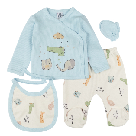 Haine bebelusi baieti ❤️ - Set 4 piese pentru nou nascuti, model Safari Blue