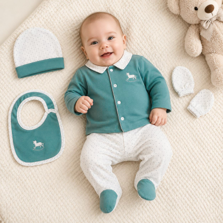 Haine bebelusi baieti ❤️ - Set 5 piese pentru nou nascuti, model Elegance