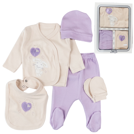 Haine bebelusi fete ❤️ - Set 5 piese pentru Nou Nascuti, Model Iepuras