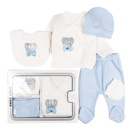 Haine bebelusi baieti - Set 5 piese pentru nou nascuti, model King, blue