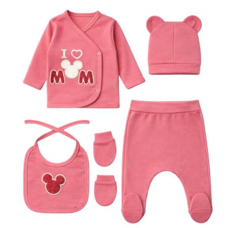 Seturi fetite - Set 5 piese pentru nou nascuti, model LoveMom