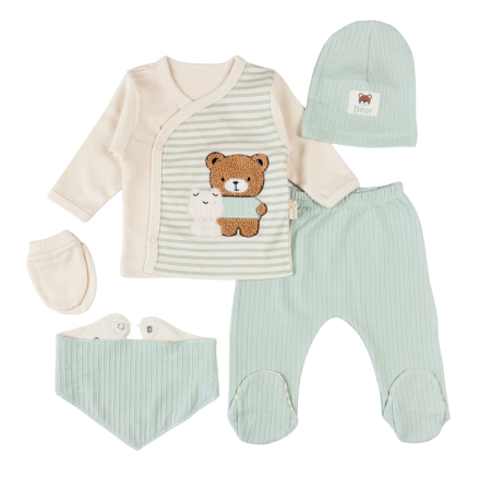 Imbracaminte nou-nascuti ❤️ - Set 5 piese pentru nou nascuti, model Verde Deschis